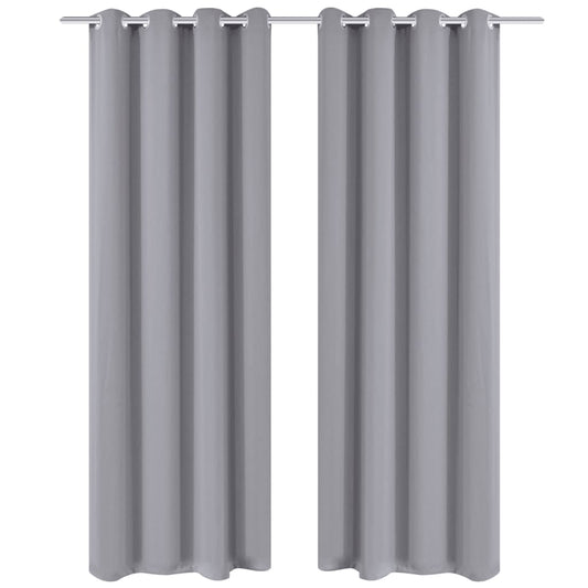 2 cortinas grises oscuras con anillas metálicas, blackout 135 x 245 cm