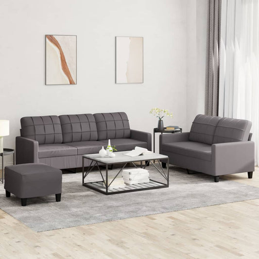 vidaXL Juego de sofás con cojines 3 piezas cuero sintético gris