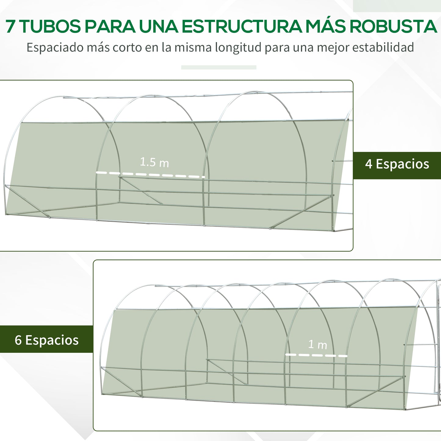 Outsunny Invernadero de Exterior Invernadero de Túnel 6x3x2 m Invernadero de Jardín Grande con 12 Ventanas y Puerta Enrollable con Cremallera Macro de Metal para Cultivo Plantas Verde