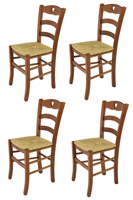 Tommychairs - Set 4 sillas de Cocina y Comedor Cuore, Estructura en Madera de Haya Color Nogal claro y Asiento en Paja