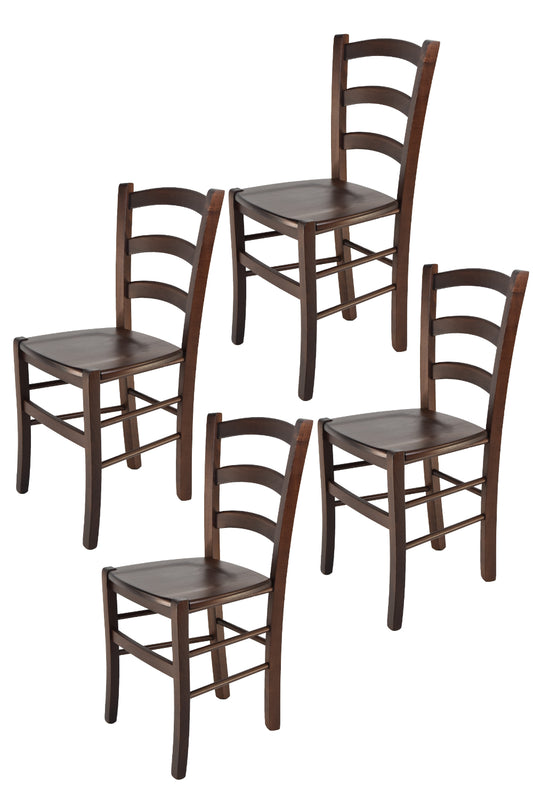 Tommychairs - Set 4 sillas de Cocina y Comedor Venice, Estructura en Madera de Haya Color Nogal oscuro y Asiento en Madera