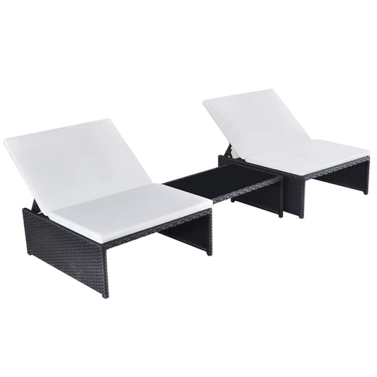 vidaXL Sillas de jardín reclinables con mesa 2 uds ratán PE negro
