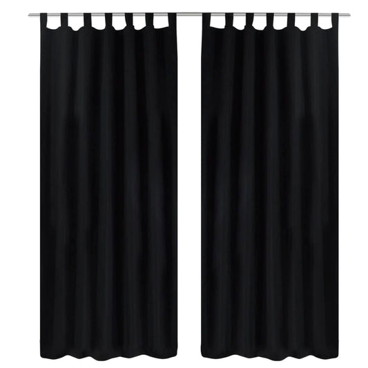 2 cortinas negras micro-satinadas con trabillas, 140 x 225 cm