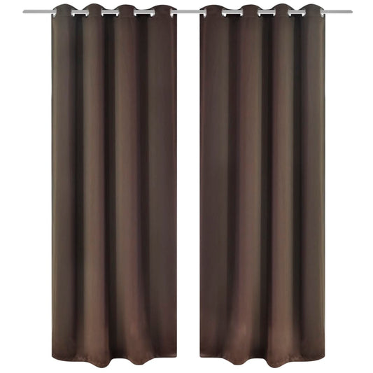 2 cortinas marrones oscuras con anillas blackout 135x245cm
