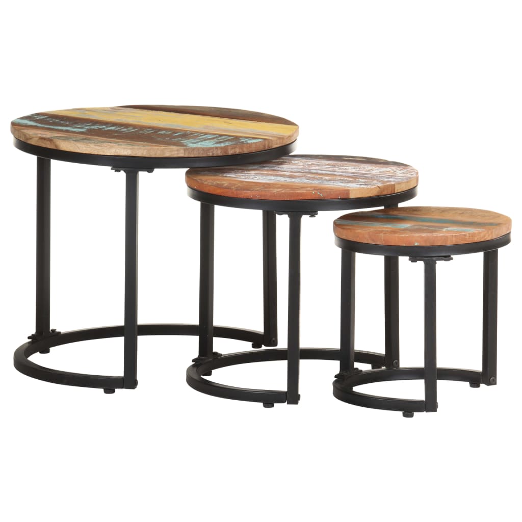 Set 3 mesas auxiliares madera acacia y metal 58, 45 y 31 cm