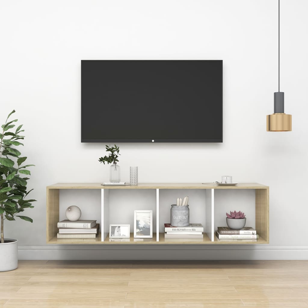 vidaXL Mueble TV pared madera contrachapada blanco roble 37x37x142,5cm –  Bechester