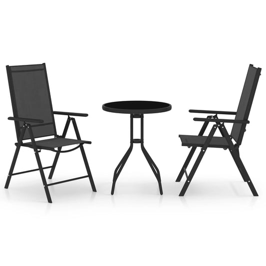 vidaXL Set mesa y sillas de jardín 3 pzas aluminio y textilene negro