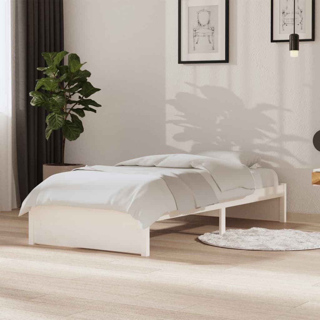 Estructura de cama individual de madera maciza blanca 90x190 cm