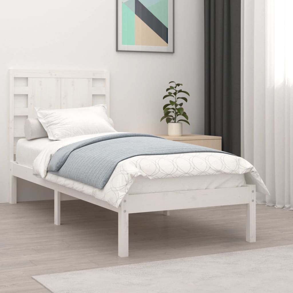 vidaXL Estructura de cama individual madera maciza blanco 90x190