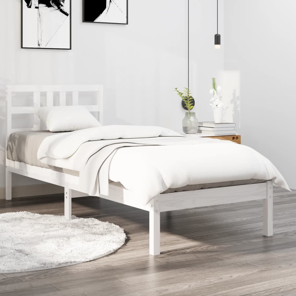 vidaXL Estructura de cama individual madera maciza blanca 90x190