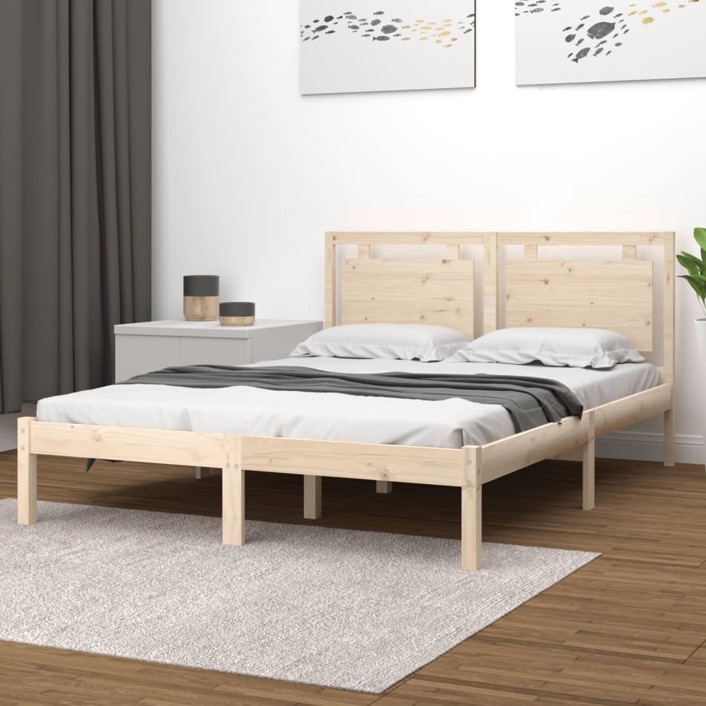 vidaXL Estructura cama de matrimonio madera de pino marrón 135x190 cm –  Bechester