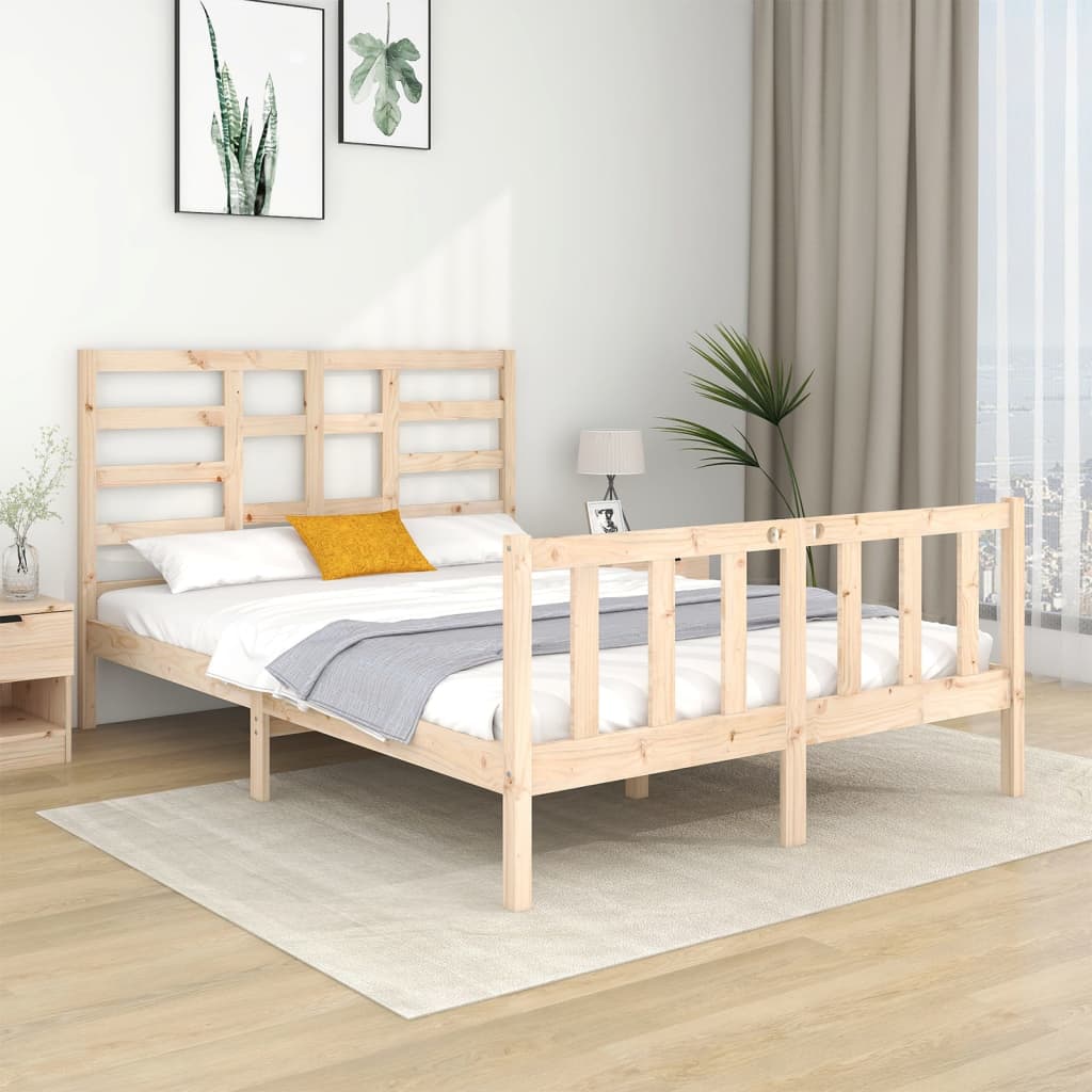 vidaXL Estructura de cama matrimonio madera maciza blanca 135x190 cm –  Bechester