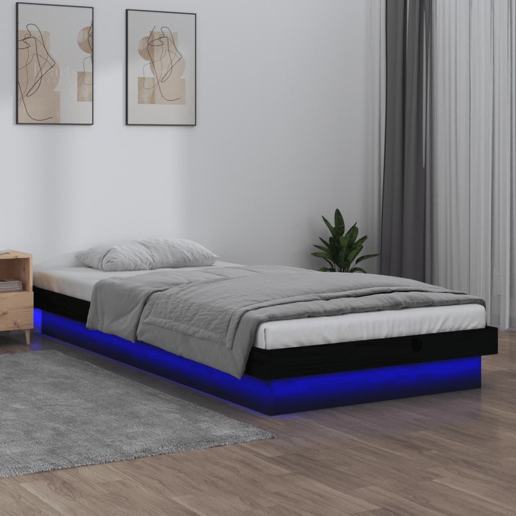 Estructura de cama individual de madera maciza negra 90x190 cm 3FT