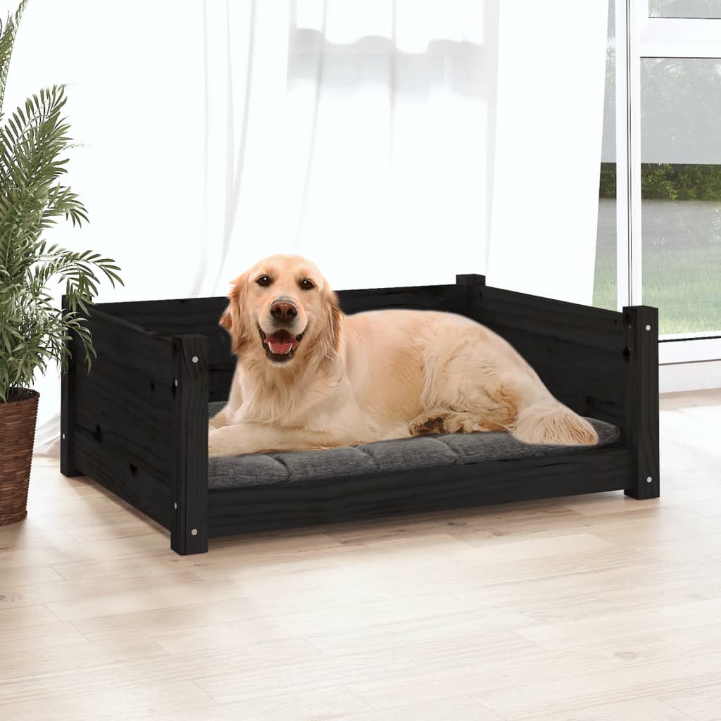 vidaXL Cama para perros madera maciza de pino negro 75 5x55 5x28