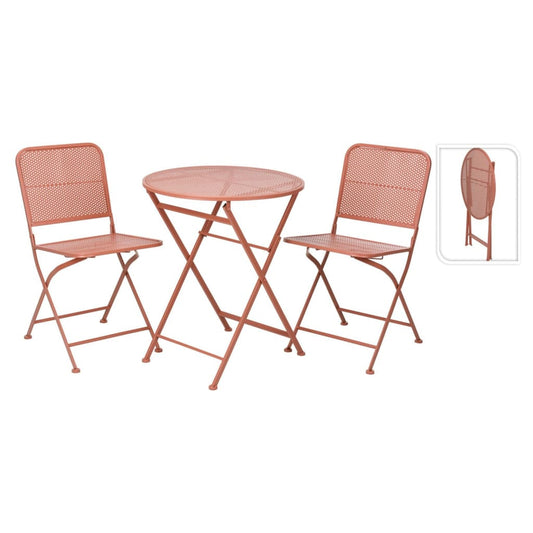 ProGarden Mesa y sillas de jardín 3 piezas acero rosa malva
