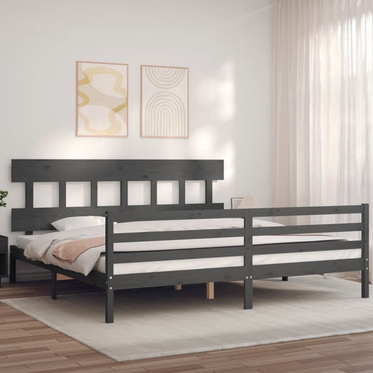 vidaXL Estructura de cama con cabecero madera maciza gris 200x200 cm