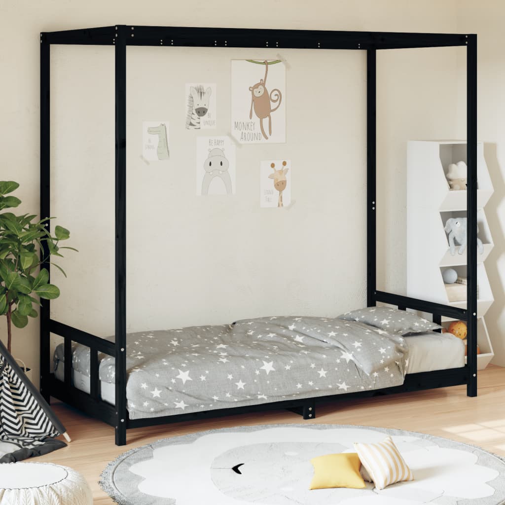 vidaXL Estructura cama infantil y cajones madera pino negro 90x190 cm