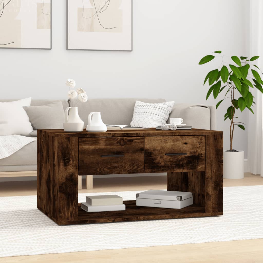 Mesa de centro redonda Lotus en madera de roble y patas cruzadas