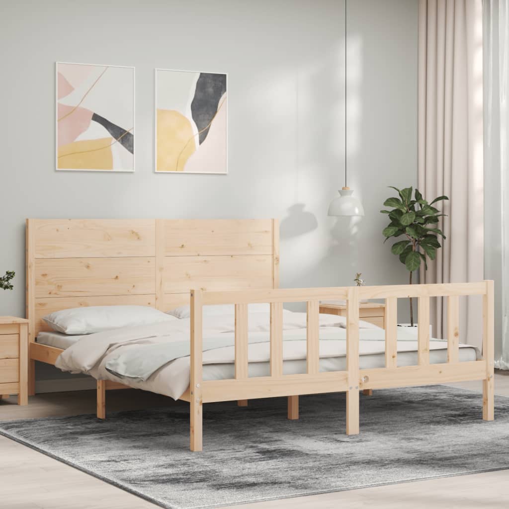 vidaXL Estructura cama de matrimonio con cabecero madera maciza negro