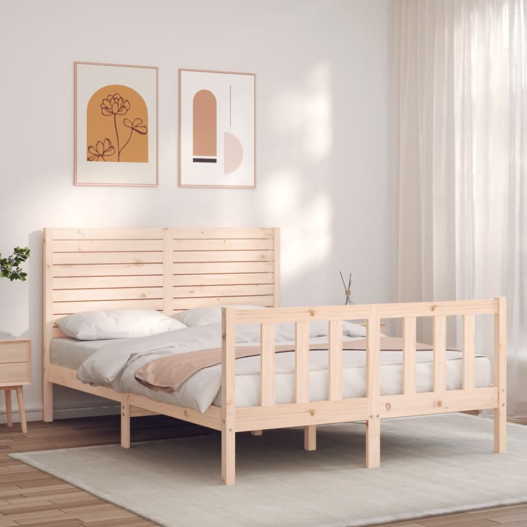 vidaXL Estructura de cama de matrimonio con cabecero madera maciza –  Bechester