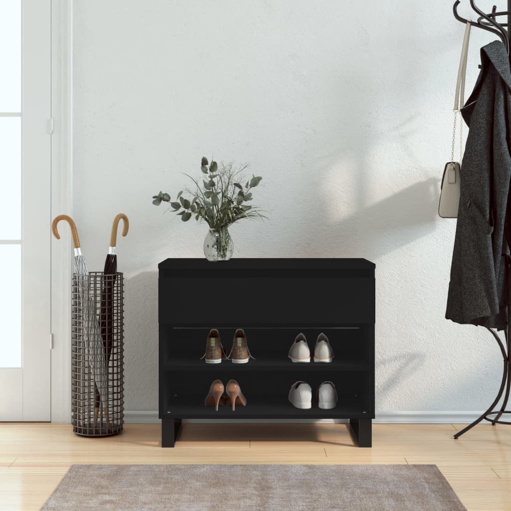 Zapatero con estantes y cajón de madera contrachapada de 60 cm de ancho  color negro VidaXL