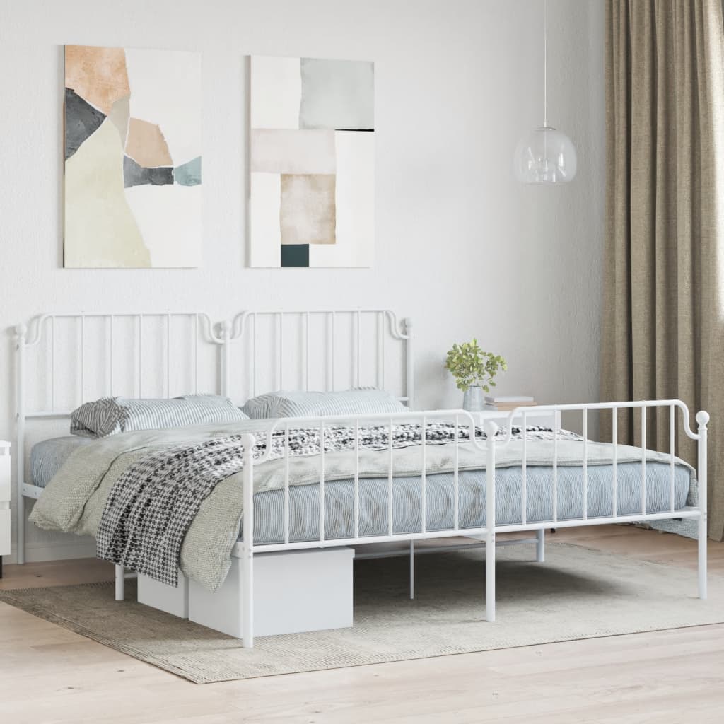 vidaXL Estructura cama metal con cabecero y estribo blanco 160x200 cm –  Bechester