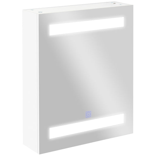 HOMCOM Armario de Baño con Espejo y Luz LED Mueble Espejo de Pared con 2 Estantes de Almacenamiento e Interruptor Táctil para Dormitorio Aseo 50x15x60 cm Blanco