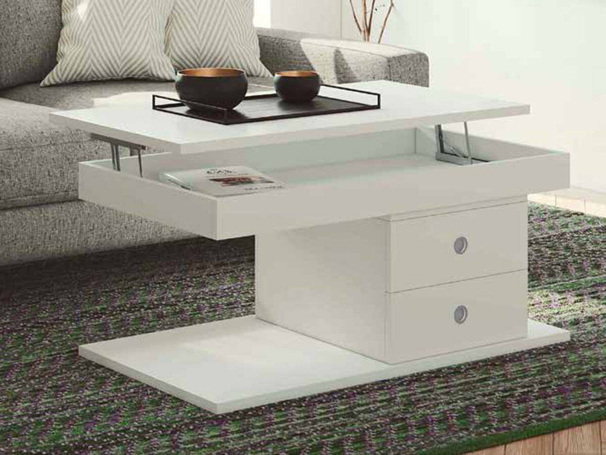 Mesa centro elevable Velcro blanca