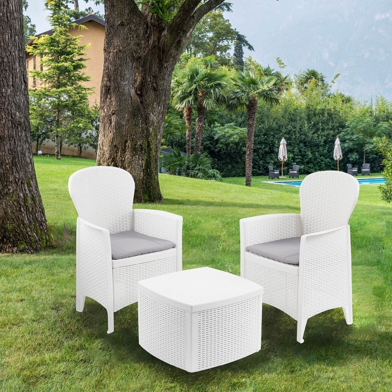 Conjunto Jardín 2 Butacas + Mesa - Venprodin - 55x55 Cm - Blanco