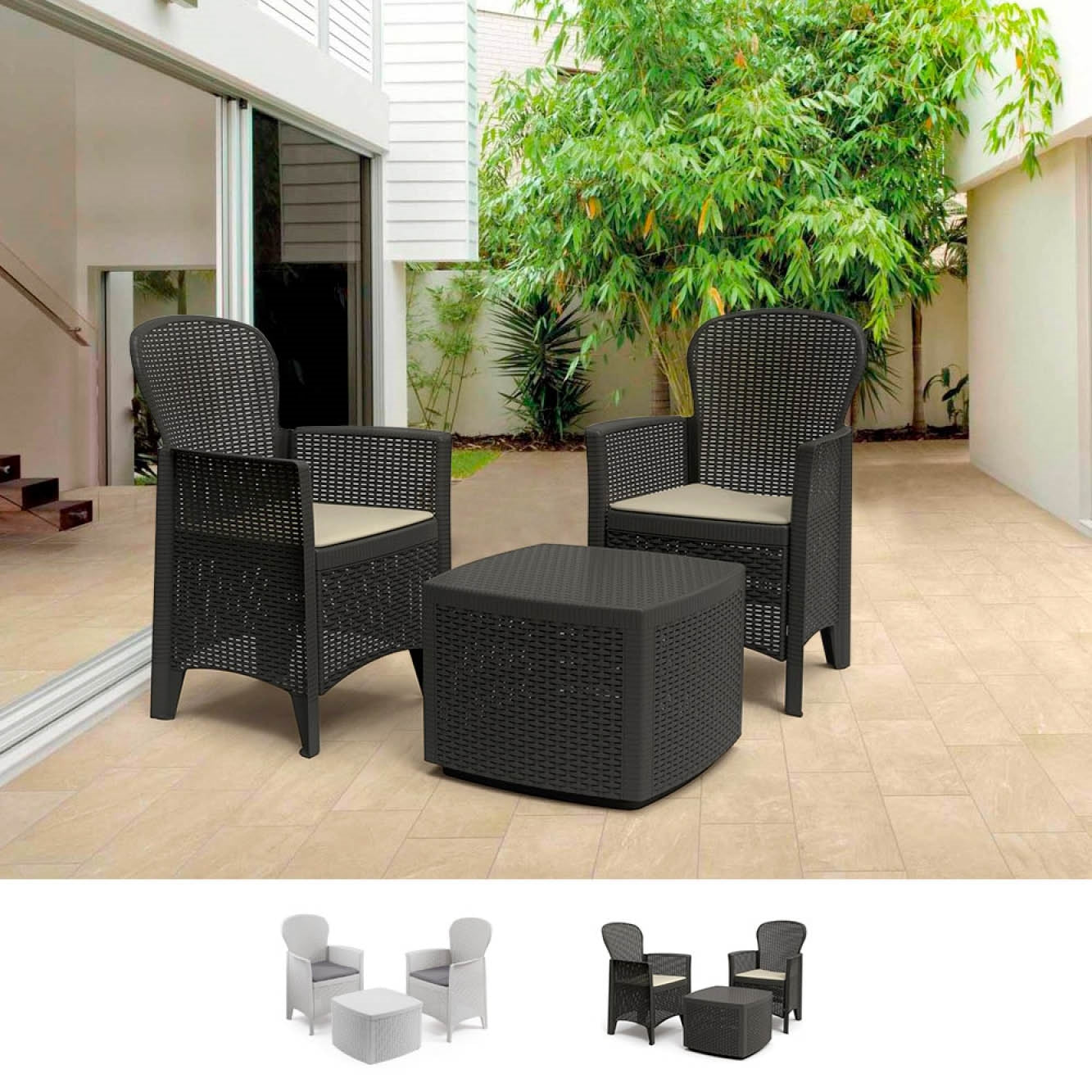 Conjunto Jardín 2 Butacas + Mesa - Venprodin - 55x55 Cm - Negro