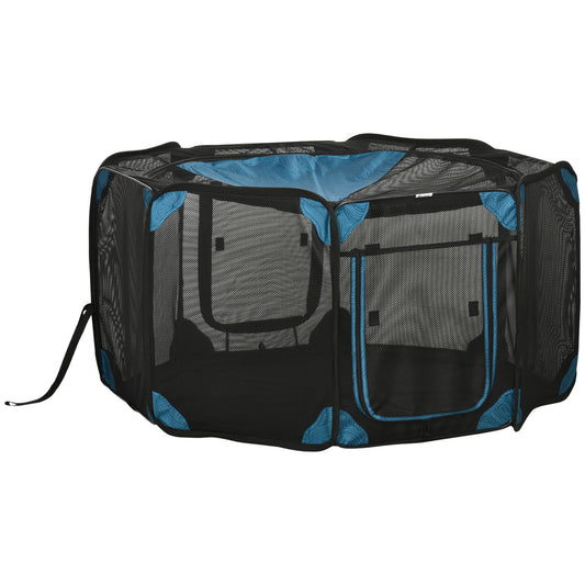 PawHut Parque Plegable para Perros y Gatos de 8 Paneles Parque de Juego para Mascotas con Bolsa de Transporte Recinto Portátil para Conejos Conejillos de Indias para Interior y Exterior Ø126x58cm Azul