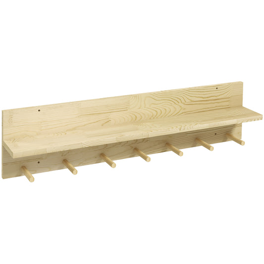 HOMCOM Estante de Pared de Madera Estante Flotante Repisas de Pared con 7 Ganchos para Entrada Pasillo Dormitorio 80x12x20 cm Natural