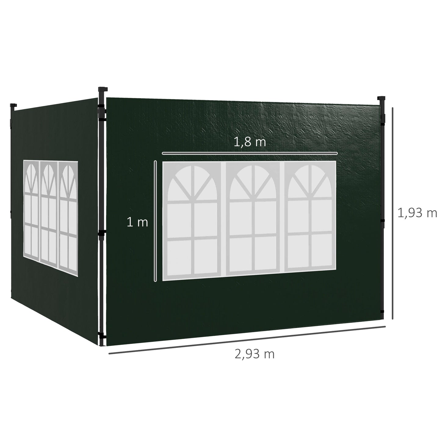 Outsunny Paredes Laterales para Carpa 3x3 m y 3x6 m Juego de 2 Paredes para Cenador con Ventanas 293x193 cm Verde Oscuro