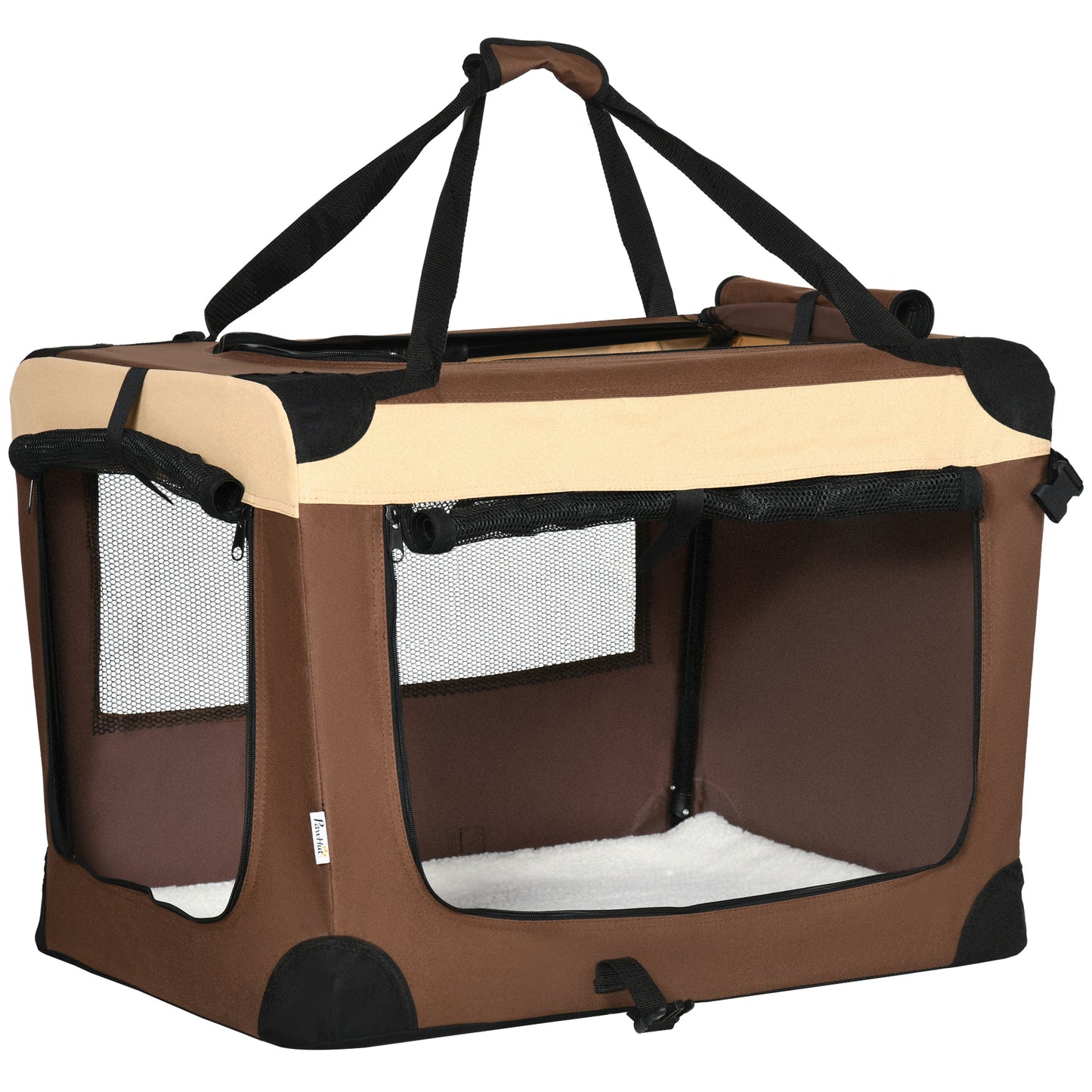 PawHut Transportín para Perros y Gatos Bolsa de Transporte para Mascotas Plegable con Ventanas Cojín Suave y 2 Correas del Hombro 70x51x50 cm Marrón