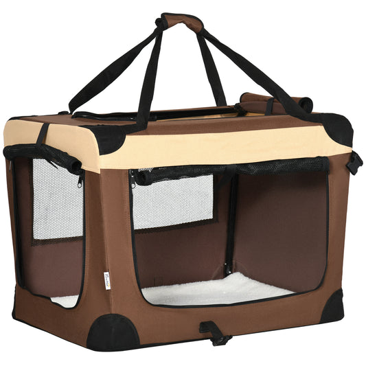 PawHut Transportín para Perros y Gatos Bolsa de Transporte para Mascotas Plegable con Ventanas Cojín Suave y 2 Correas del Hombro 70x51x50 cm Marrón