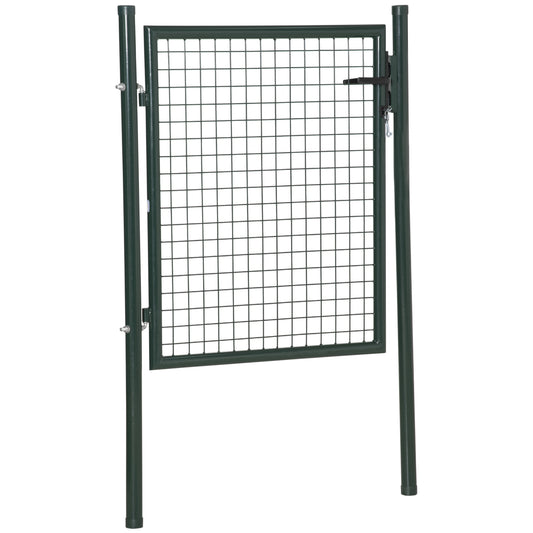 HOMCOM Puerta Verja de Jardín de Acero con Cerradura Manija y 3 Llaves Puerta de Valla Cerca para Exterior Patio Terraza 97x150 cm Verde