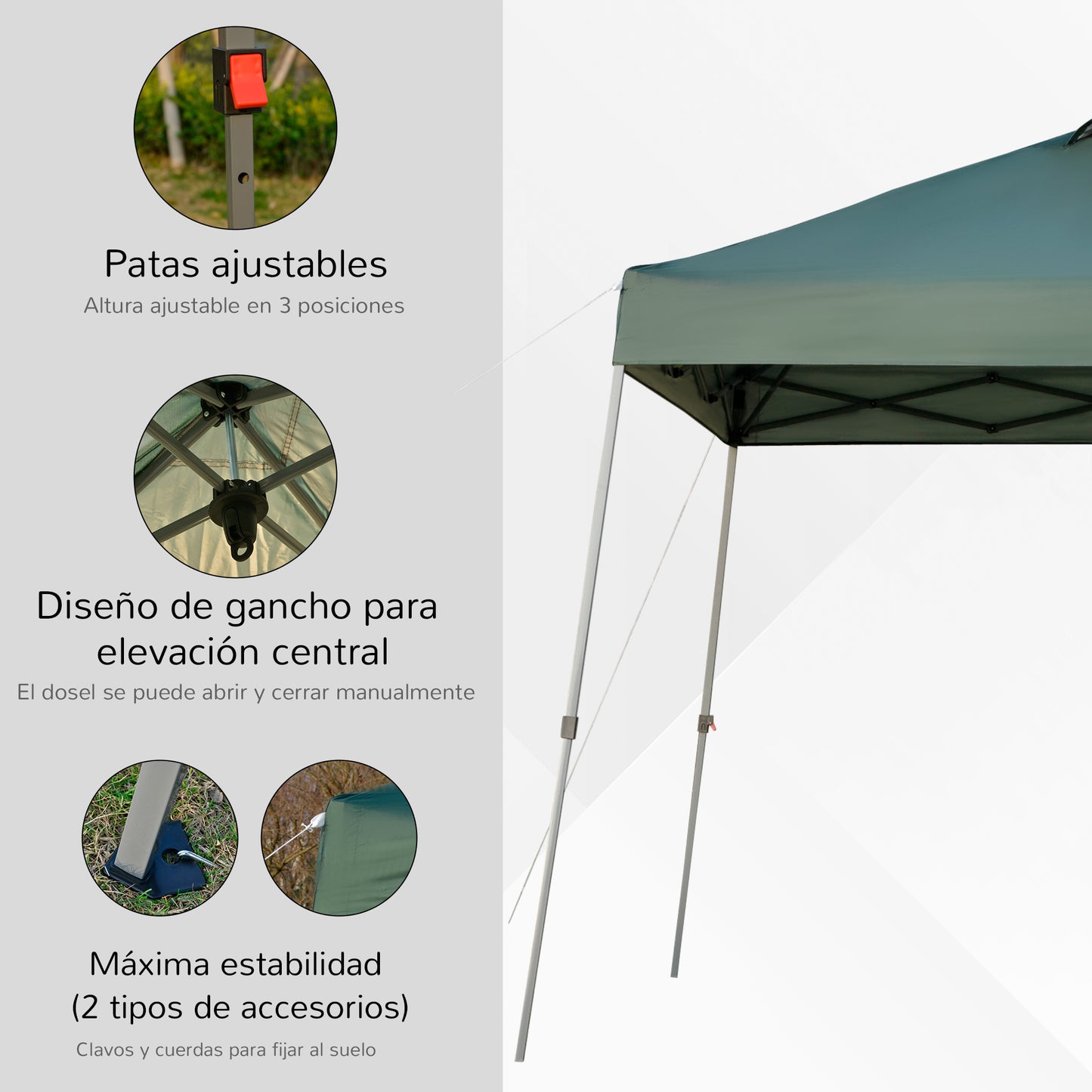 Outsunny Cenador Plegable 3x3m Carpa de Jardín con Bolsa de Transporte con Ruedas Impermeable y Marco de Acero Gazebo para Exterior Fiestas Camping Verde