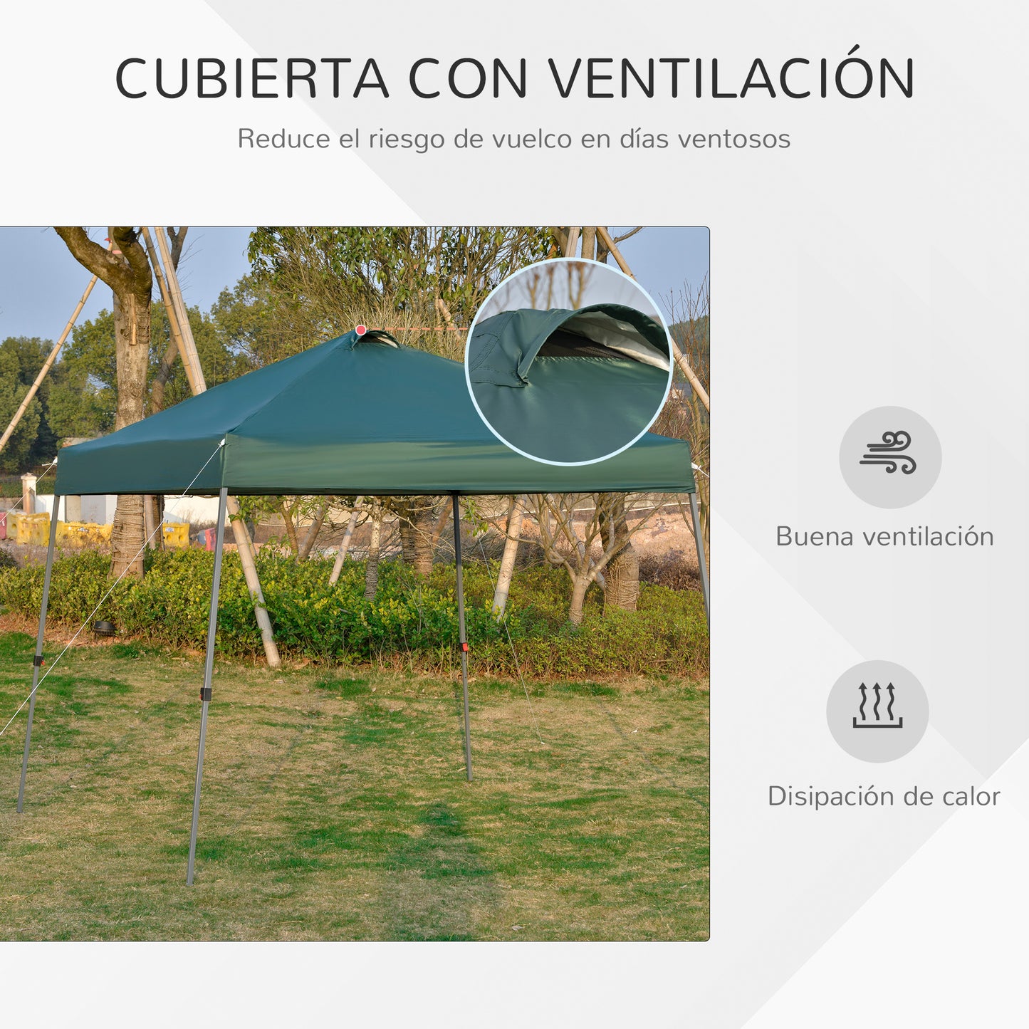 Outsunny Cenador Plegable 3x3m Carpa de Jardín con Bolsa de Transporte con Ruedas Impermeable y Marco de Acero Gazebo para Exterior Fiestas Camping Verde