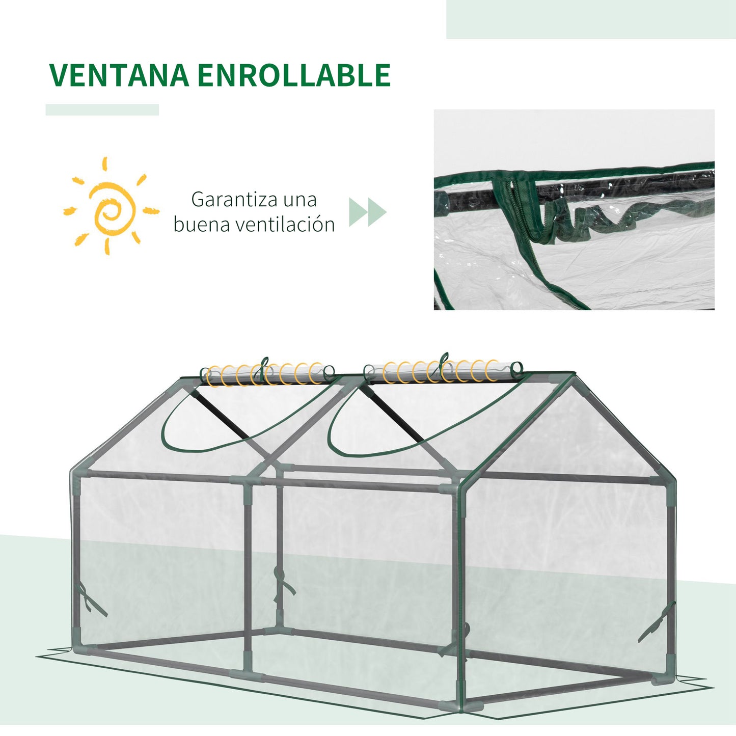 Outsunny Invernadero de Exterior 120x60x60 cm Invernadero de Jardín con 2 Ventanas Enrollables y Marco de Acero para Cultivo de Plantas Verduras Flores Tomates Transparente