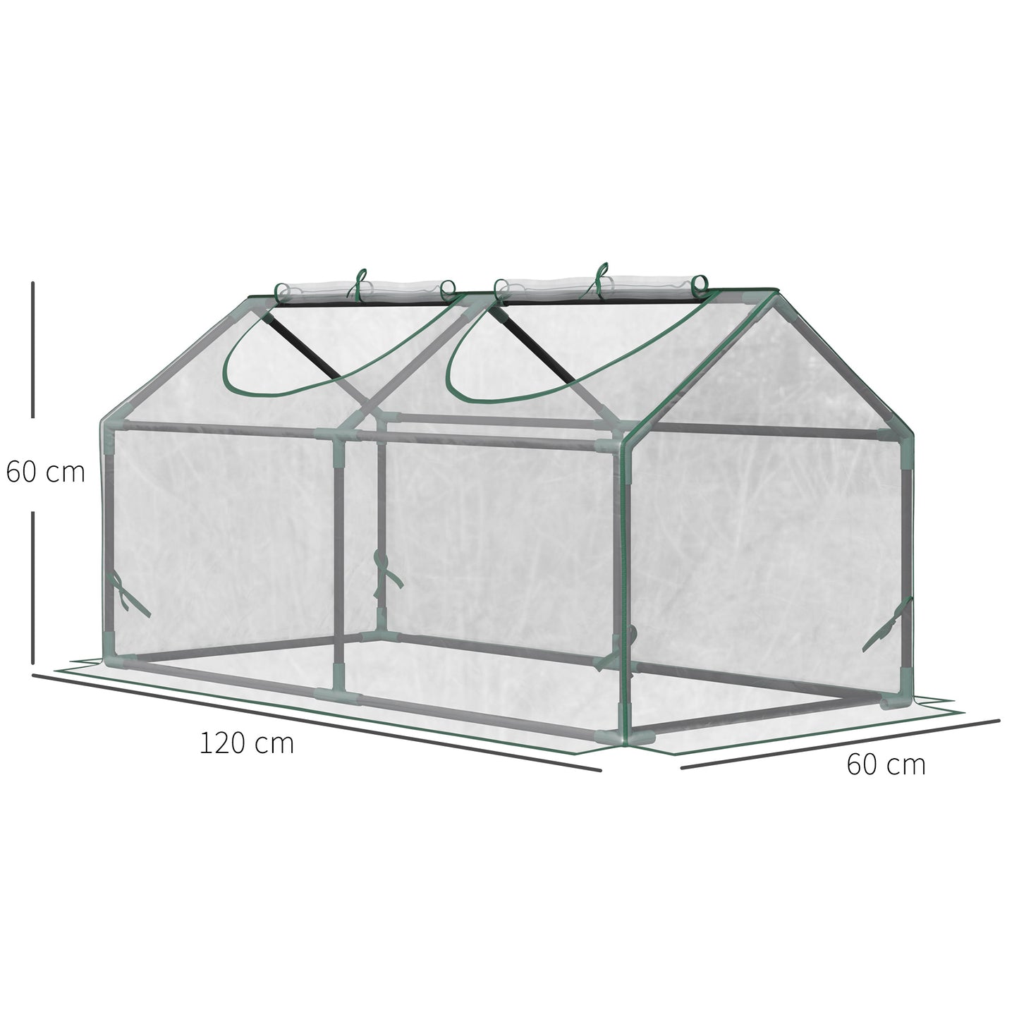 Outsunny Invernadero de Exterior 120x60x60 cm Invernadero de Jardín con 2 Ventanas Enrollables y Marco de Acero para Cultivo de Plantas Verduras Flores Tomates Transparente