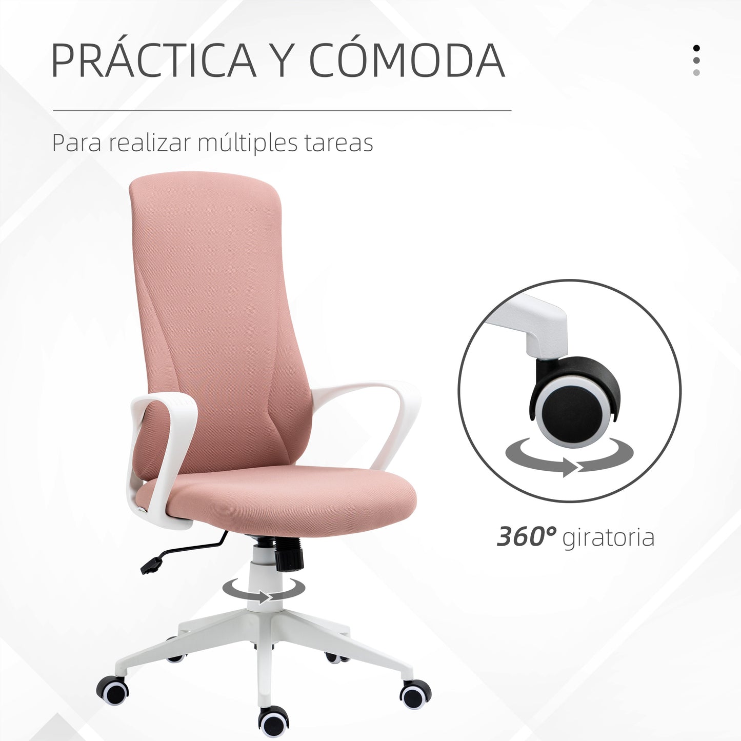 Vinsetto Silla de Oficina Giratoria Altura Ajustable Silla de Escritorio para Adolescente con Reposabrazos Función de Basculante y Respaldo Alto para Salón Dormitorio 62x56x110-119,5 cm Rosa