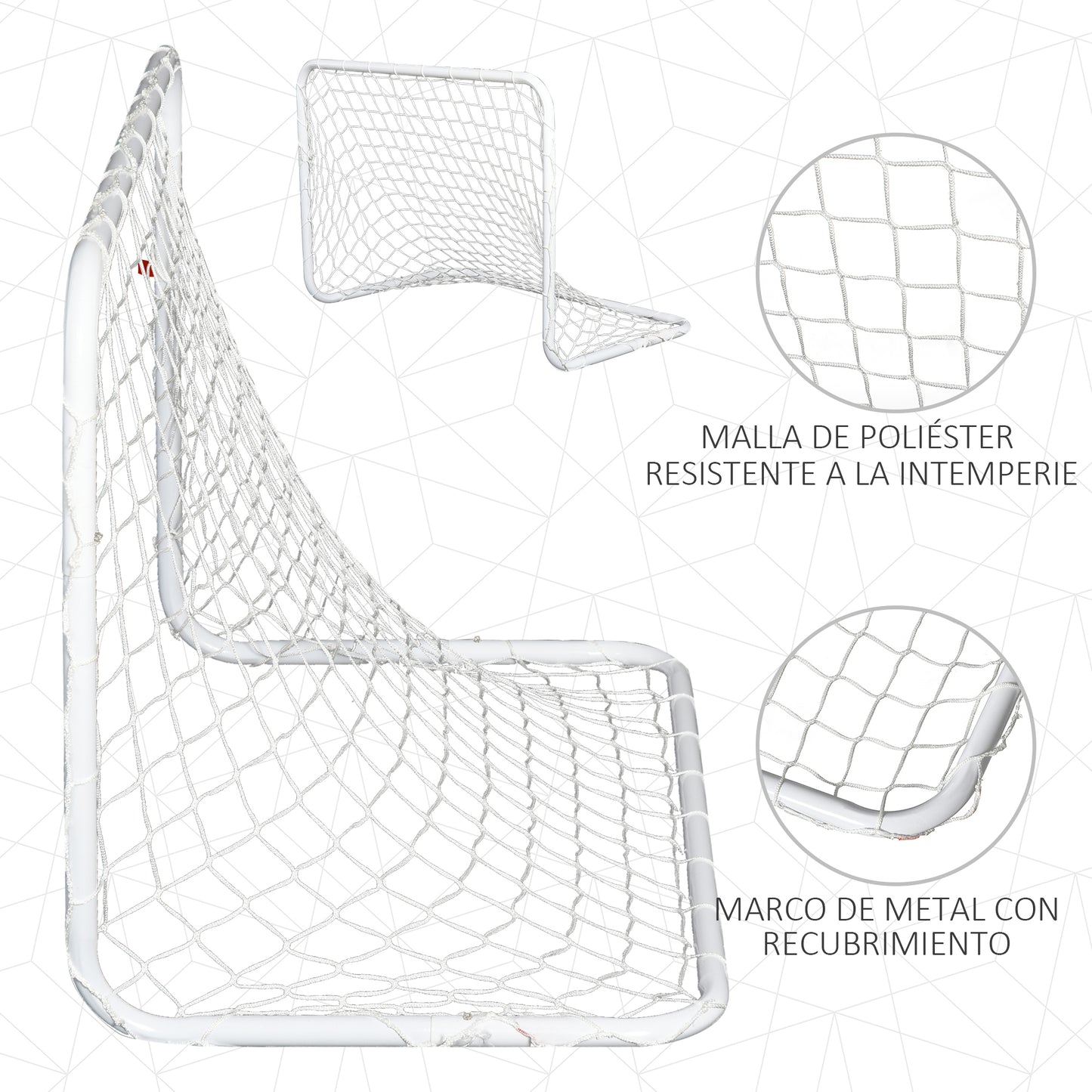 HOMCOM Set de 2 Porterías de Fútbol con Red y Balón para Niños y Adultos Juguete Deportivo para Exterior Jardín Acero y Poliéster 78x46x56 cm Blanco