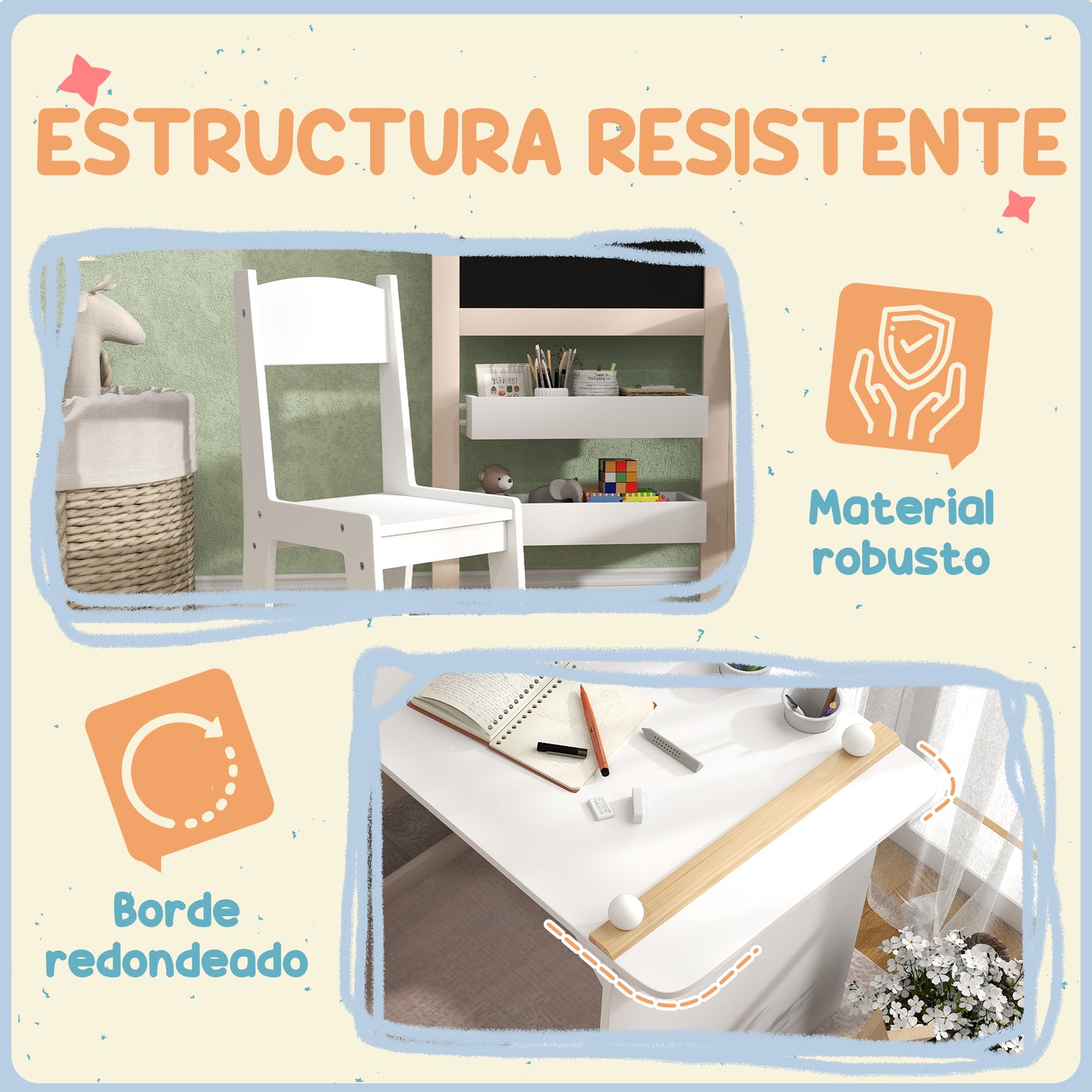 AIYAPLAY Mesa y Silla Infantil de 2 Piezas Mesa Infantil con Silla y Caballete Plegable Mesa para Niños de +3 Años con Estantes y Rollo de Papel para Dormitorio Sala de Juegos Blanco