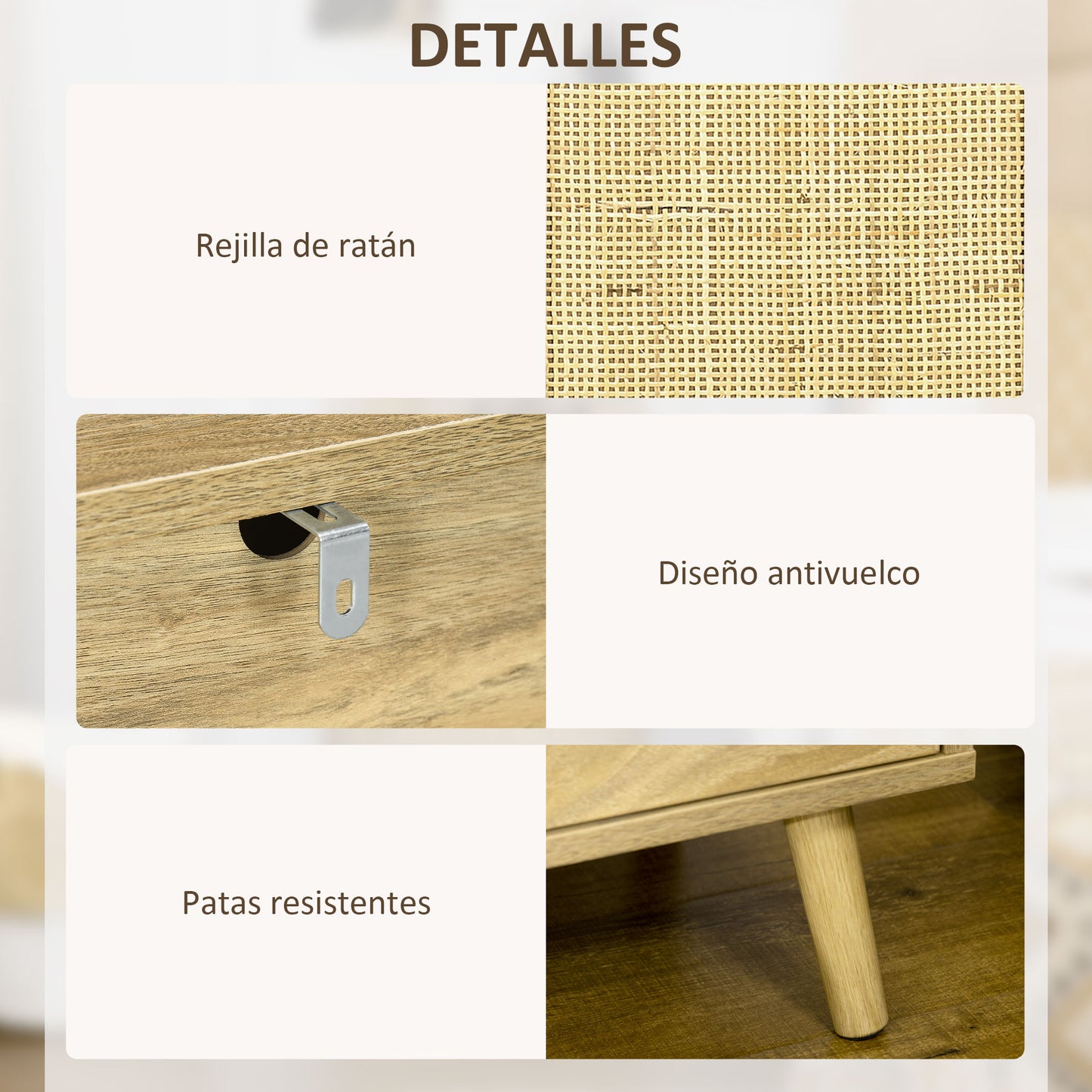 HOMCOM Conjunto de 2 Mesitas de Noche Mesillas de Noche con Puertas de Ratán Compartimientos Abiertos y Antivuelco Mesas Auxiliares para Dormitorio Salón 39x35x60 cm Natural