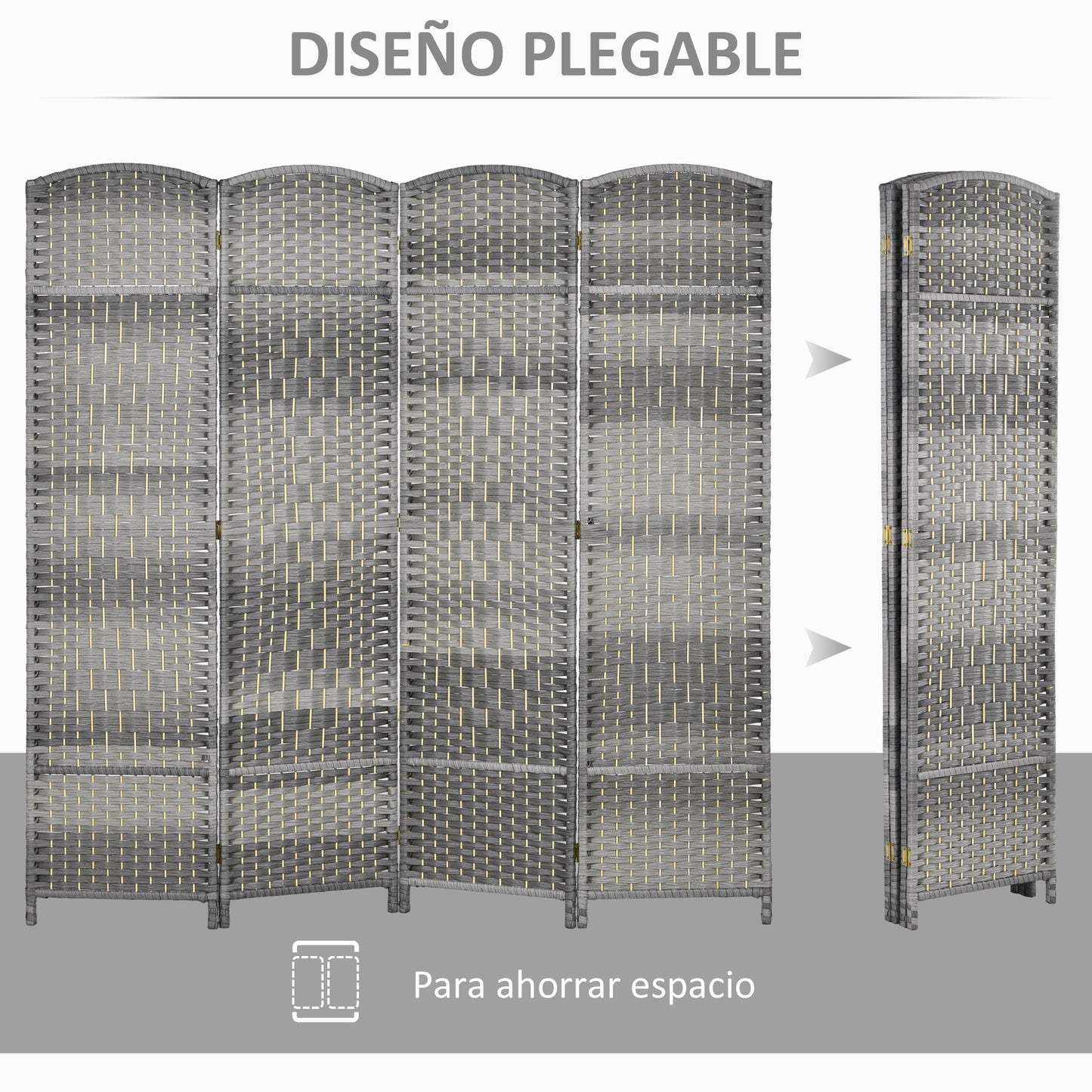 HOMCOM Separador de Ambientes Biombo Plegable 180x180 cm Pantalla de Privacidad de Polipropileno para Oficina Dormitorio Gris Mixto