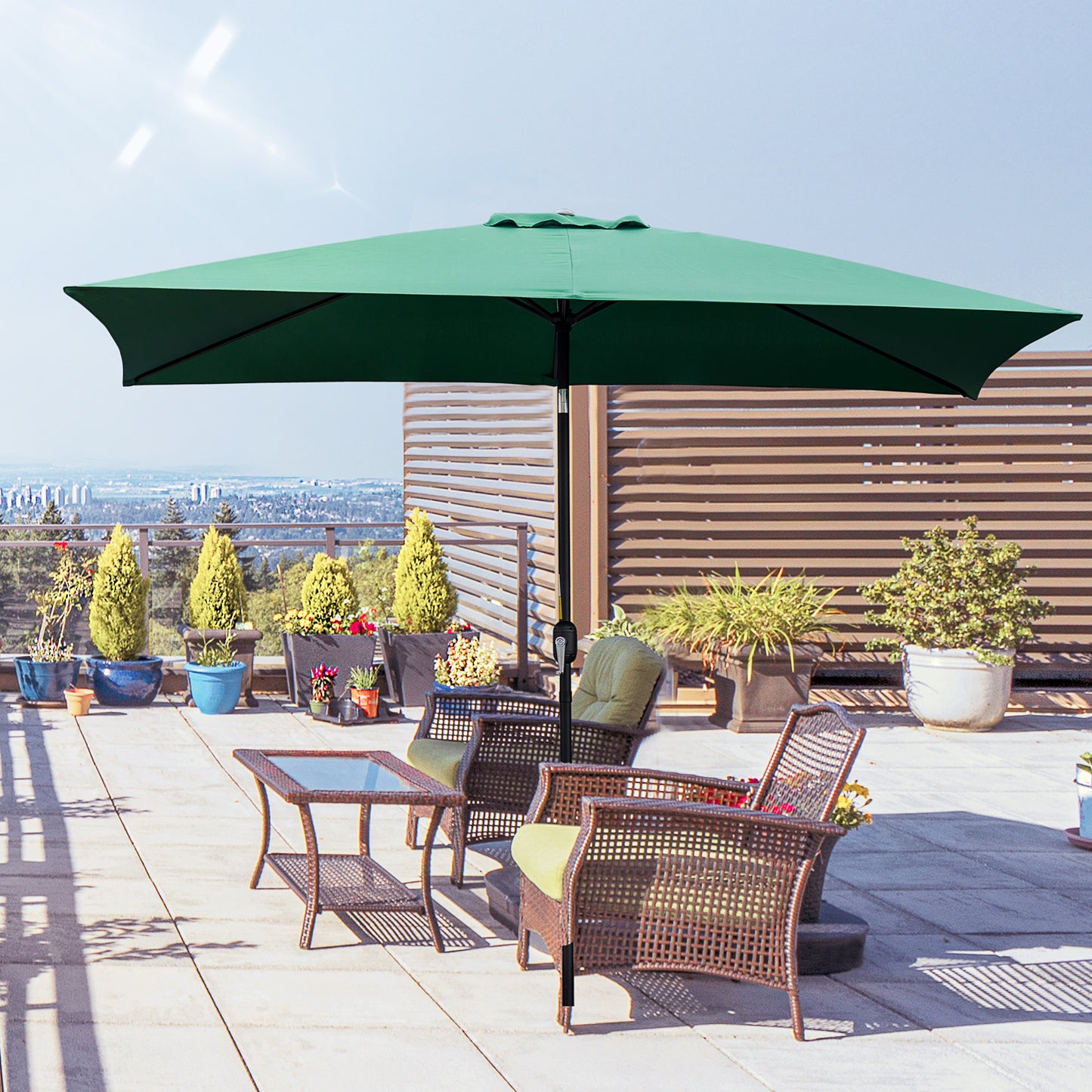 Outsunny Sombrilla de Aluminio 195x295x253 cm Parasol Rectangular de Jardín Inclinable con Manivela y Poste Desmontable para Terraza Piscina Patio Exterior Verde