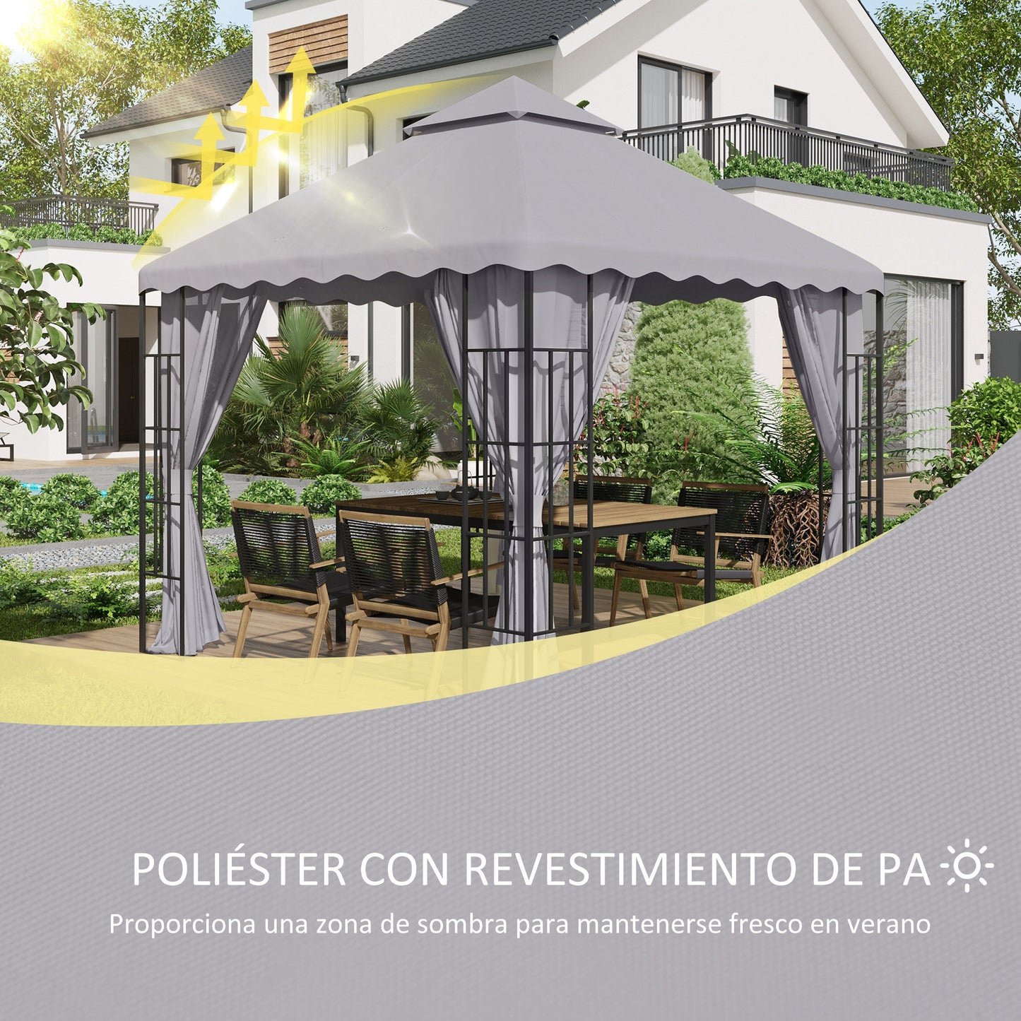 Outsunny Techo de Repuesto para Cenador 3x3 m Cubierta de Repuesto con Techo Doble y 10 Orificios de Drenaje Tela Poliéster para Carpa Pabellón Gazebo Gris Claro