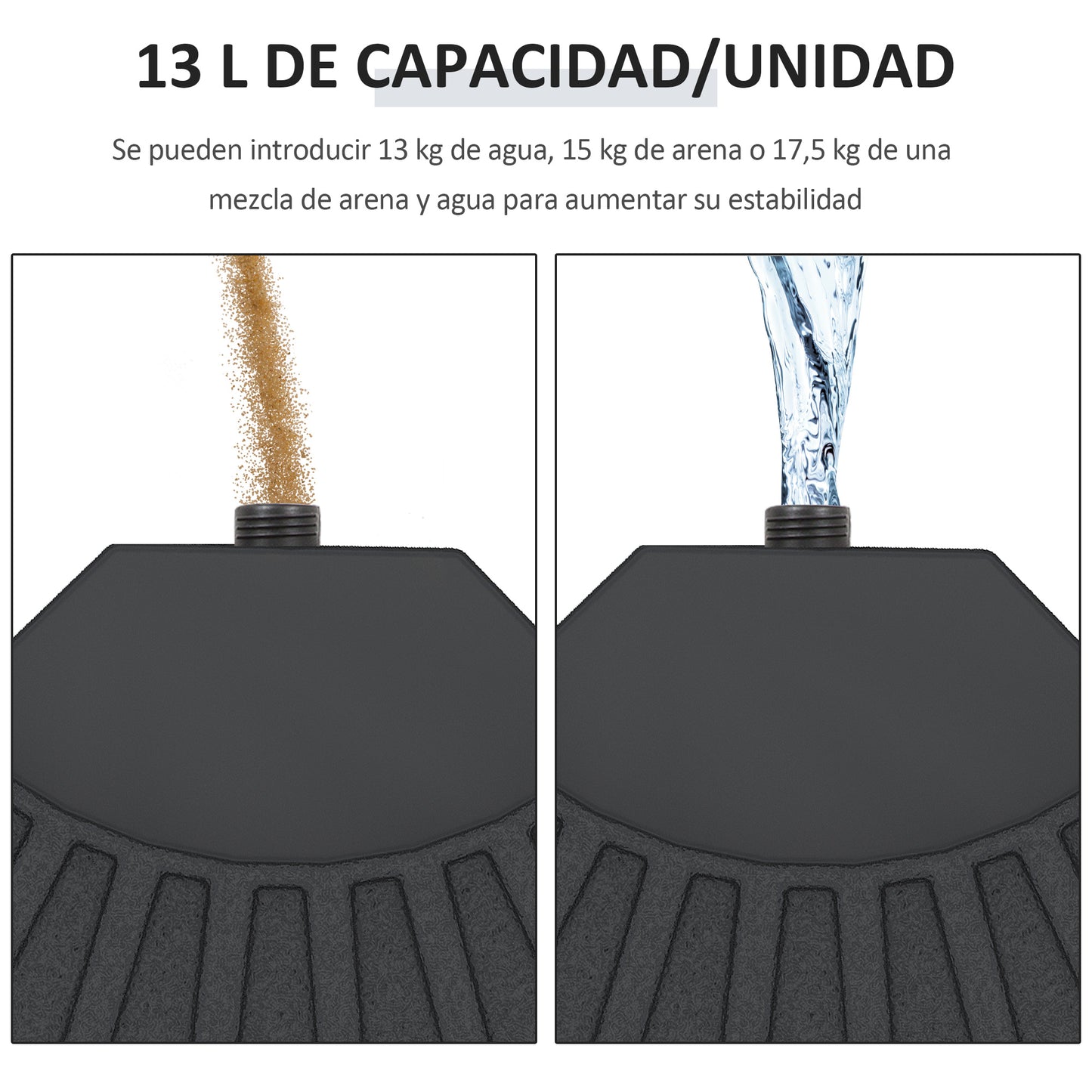 Outsunny Peso para Base de Sombrilla de 4 Piezas Base para Sombrilla Redondo Rellenable de Agua 52 Litro Arena 60 kg o Mixto 70 kg para Base Cruzada Negro