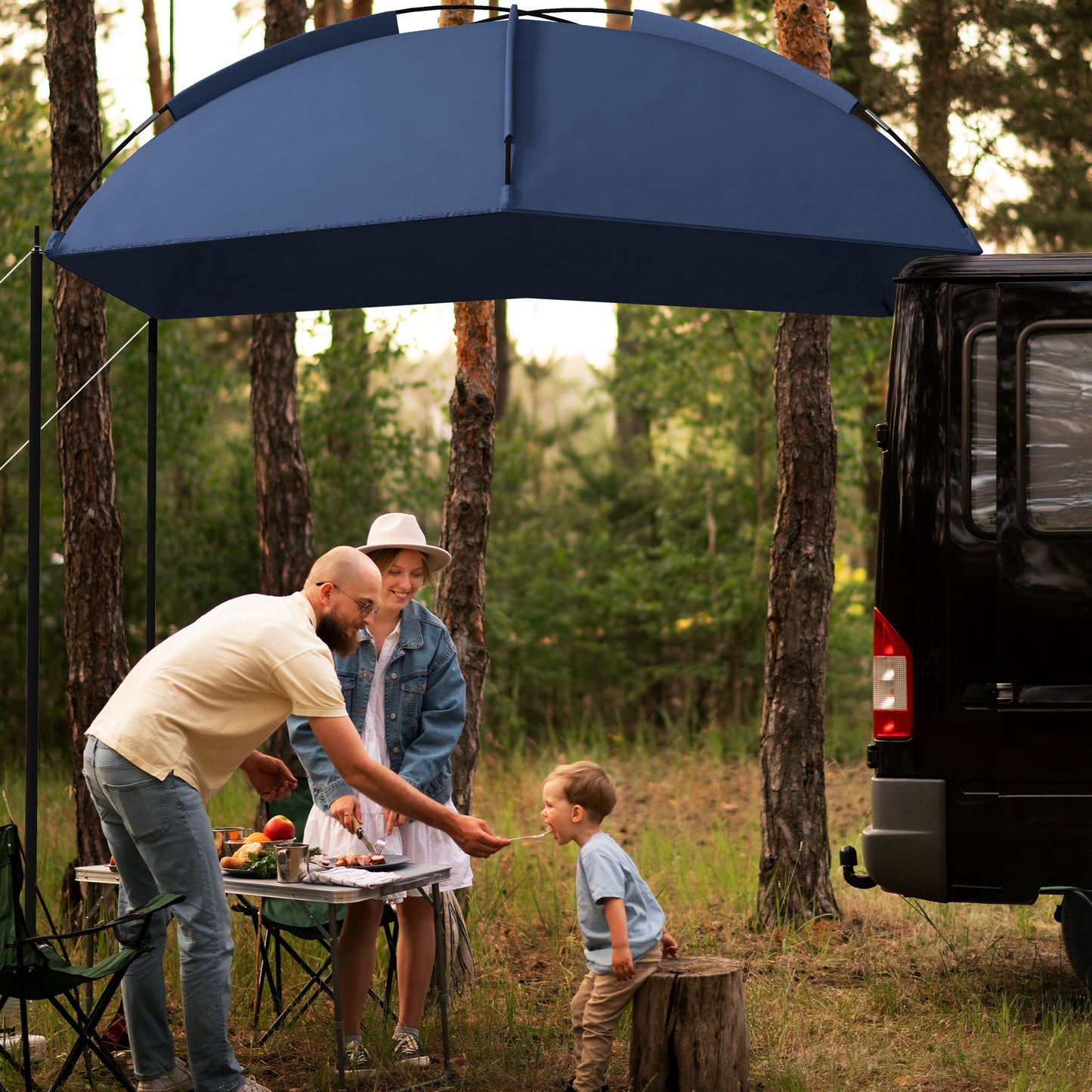 Outsunny Toldo para Coche Toldo para Camping con Altura Ajustable y Bolsa de Transporte Impermeable Anti-UV para Picnic Playa 290x278x230-260 cm Azul Oscuro