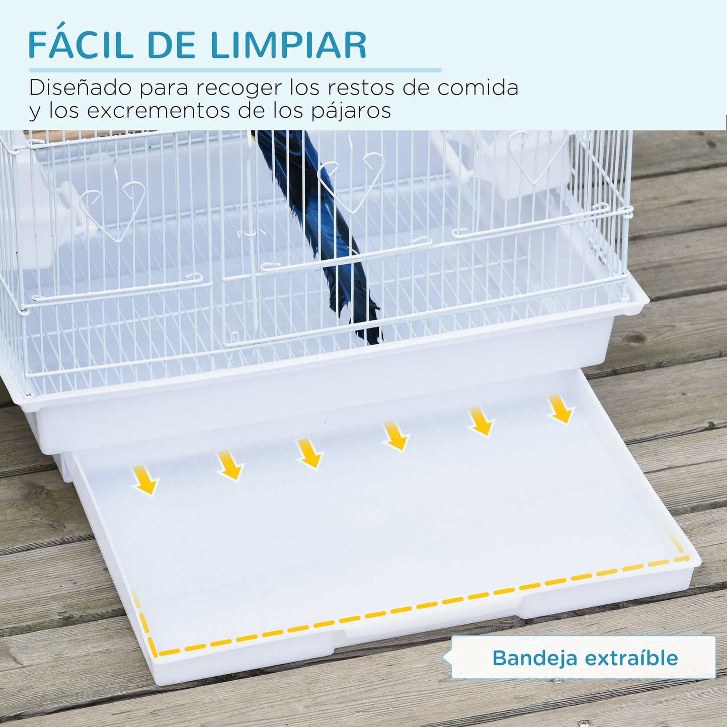 PawHut Jaula para Pájaros Pajarera de Metal con Puertas 4 Comederos 3 Perchas Columpio Bandeja Extraíble y Asa de Transporte para Loro Canario Periquito 46,5x35,5x92 cm Blanco